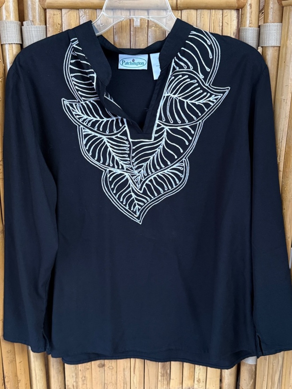 Patchington Black Tunic with White Leaf Embroidery Size M